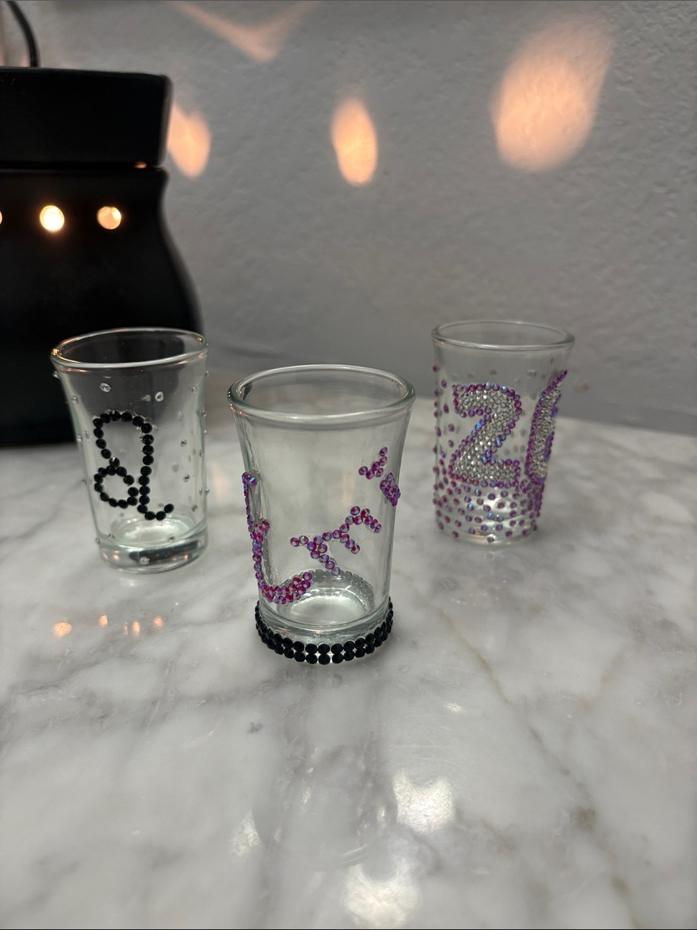 Custom Rhinestone Embellished Shot Glass Set - Pink & Black